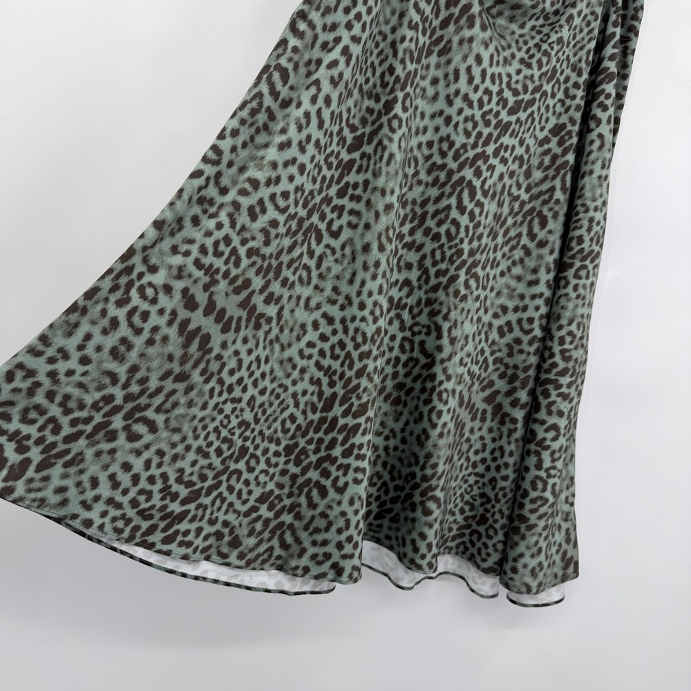 J. Jill Leopard Midi Skirt Womens L Green Black Animal Print Ecovero Viscose - Picture 4 of 7